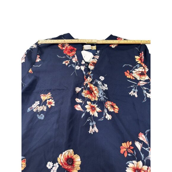Navy Floral Long Sleeve Blouse Womens Size L - Picture 6 of 8